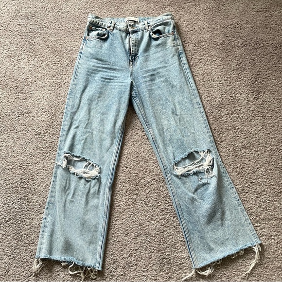 Zara light washed wide leg distressed jeans - Picture 1 of 3
